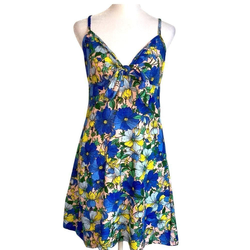 Topshop Floral Print  Flowers Sun Dress Blue And Pink Size 8